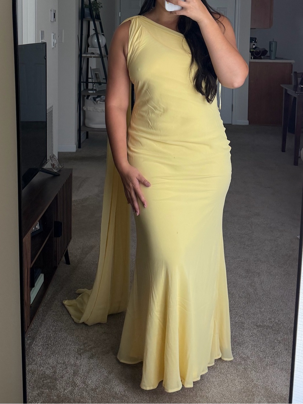 Fashion Nova Sarah Chiffon Dress in Yellow